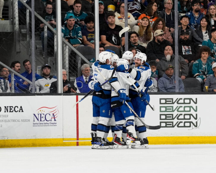 SAN JOSE, CALIFORNIA - MAY 2: The San Jose Barracuda against the Colorado Eagles during Round 2, Game 1 of the Calder Cup Playoffs at Tech CU Arena on May 2, 2025 in San Jose, California (Photo by Andreea Cardani/San Jose Barracuda)
