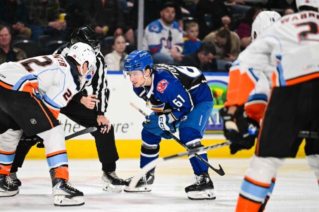 Luke Toporowksi faces off against the San Diego Gulls.