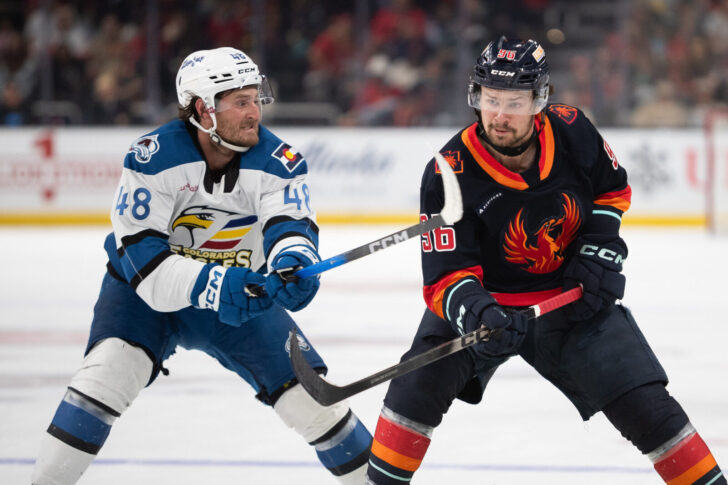 Tye Felhaber and Logan Morrison battle in game 2 of the Pacific Division Finals.